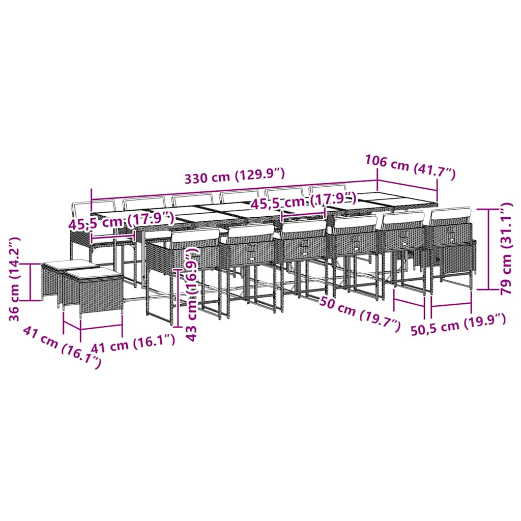 17 Piece Garden Dining Set with Cushions Grey Poly Rattan