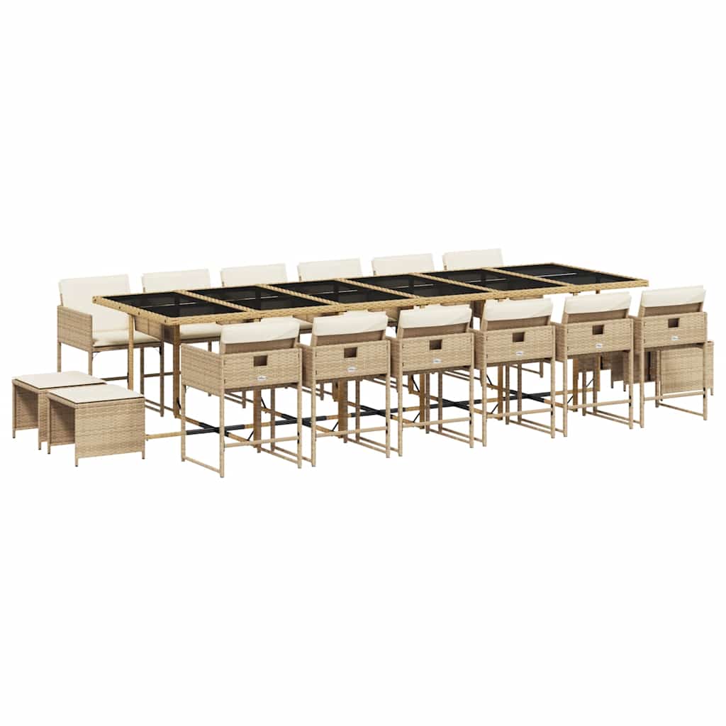 17 Piece Garden Dining Set with Cushions Beige Poly Rattan