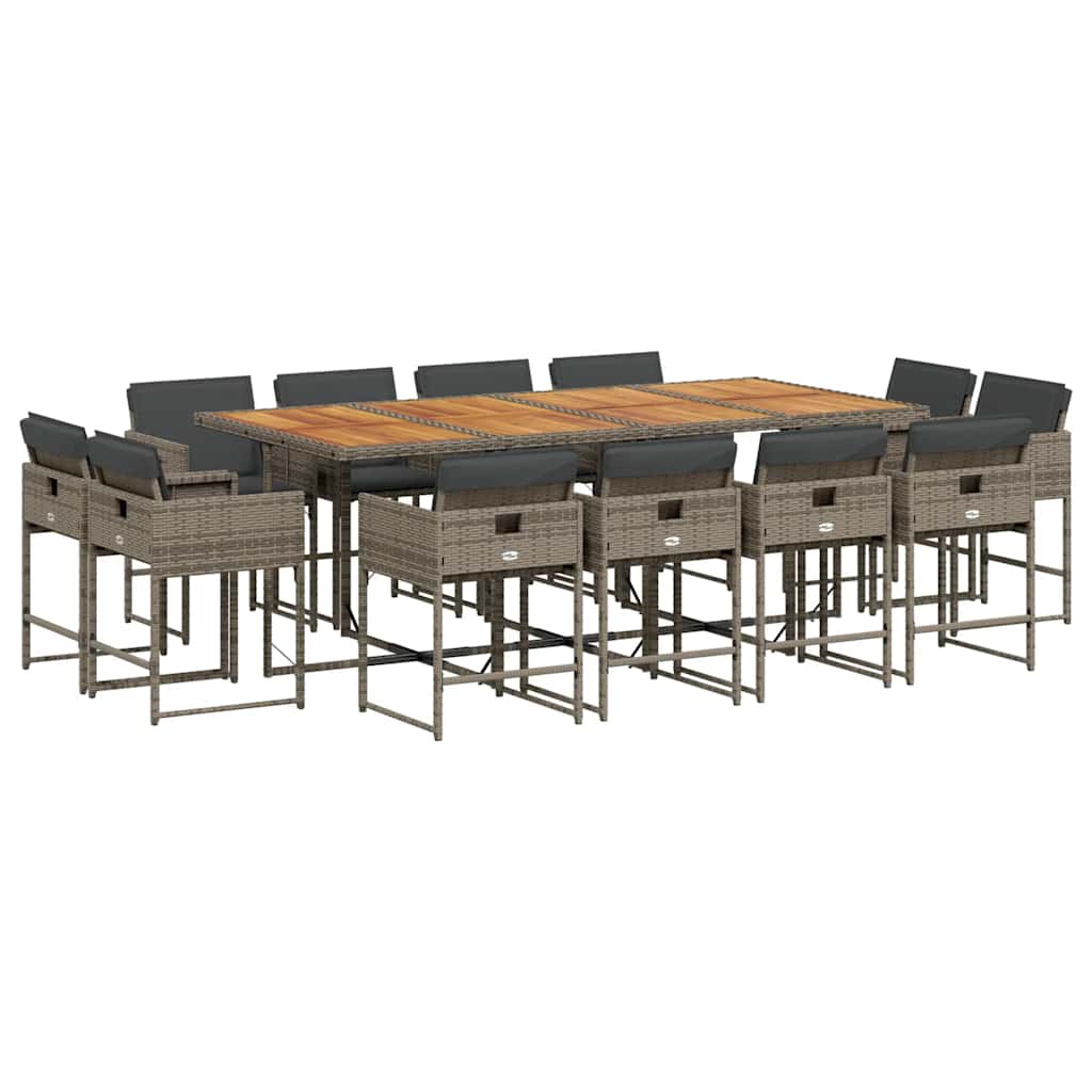 13 Piece Garden Dining Set with Cushions Grey Poly Rattan