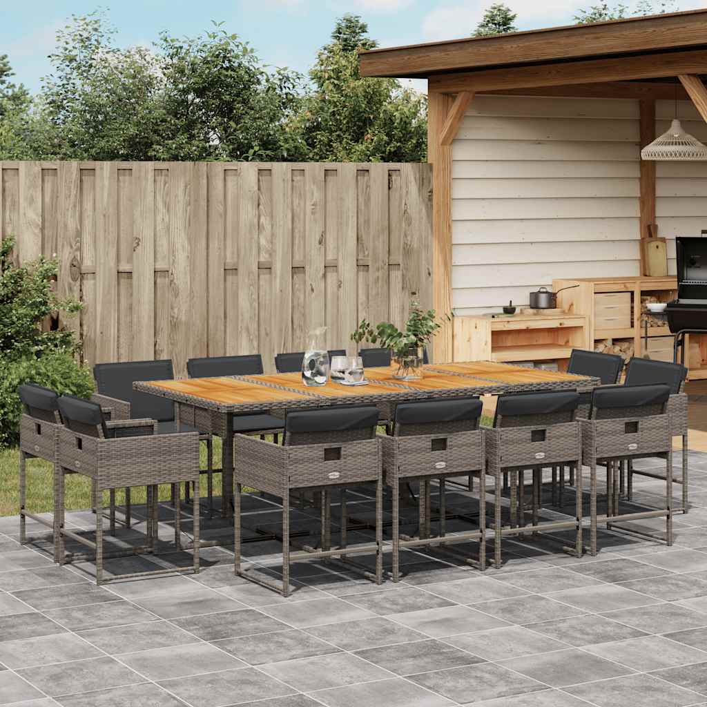 13 Piece Garden Dining Set with Cushions Grey Poly Rattan