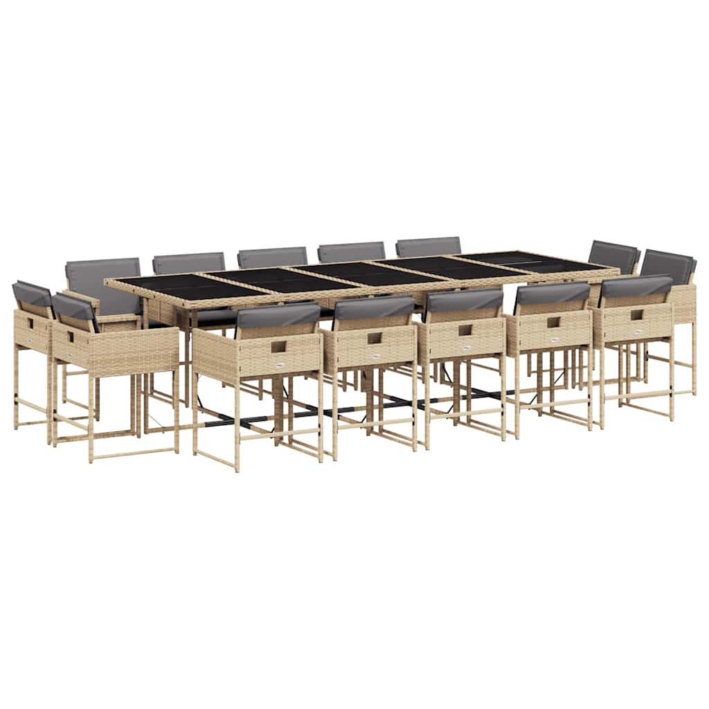 15 Piece Garden Dining Set with Cushions Mix Beige Poly Rattan