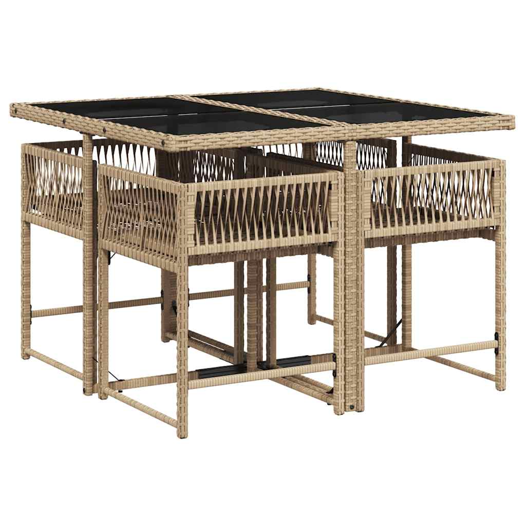 5 Piece Garden Dining Set with Cushions Mix Beige Poly Rattan