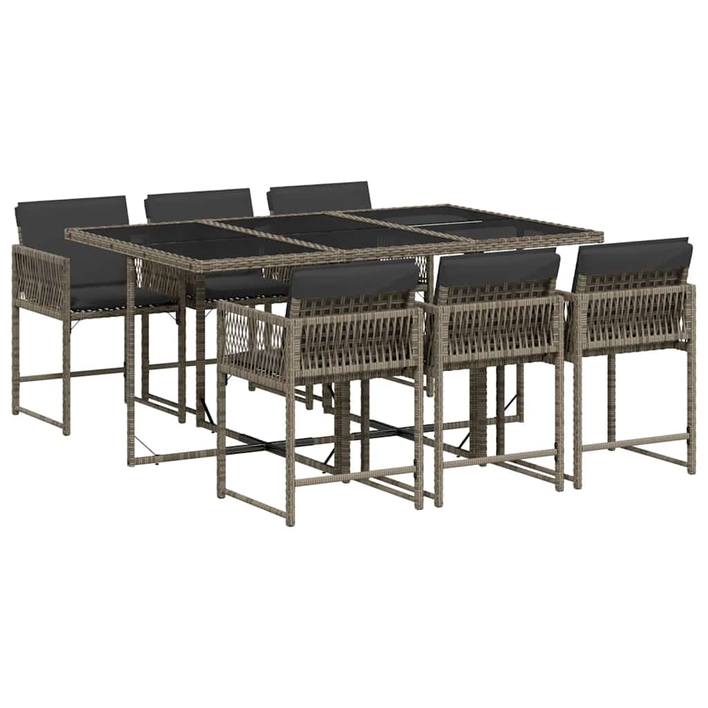 7 Piece Garden Dining Set with Cushions Grey Poly Rattan