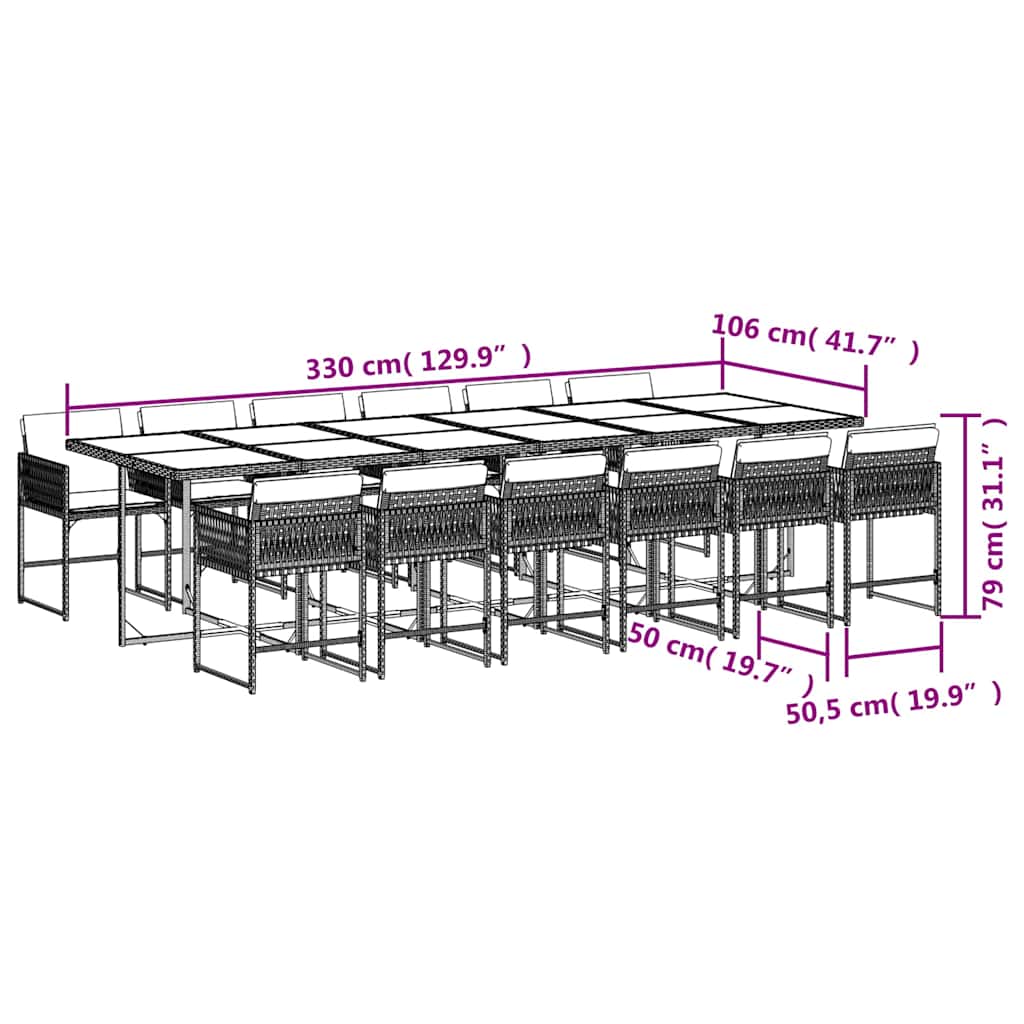 11 Piece Garden Dining Set with Cushions Light Grey Poly Rattan