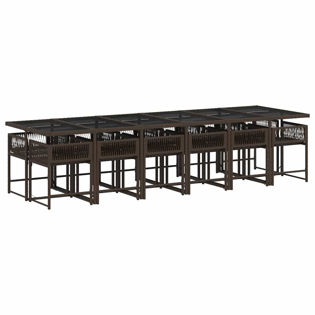 13 Piece Garden Dining Set with Cushions Brown Poly Rattan