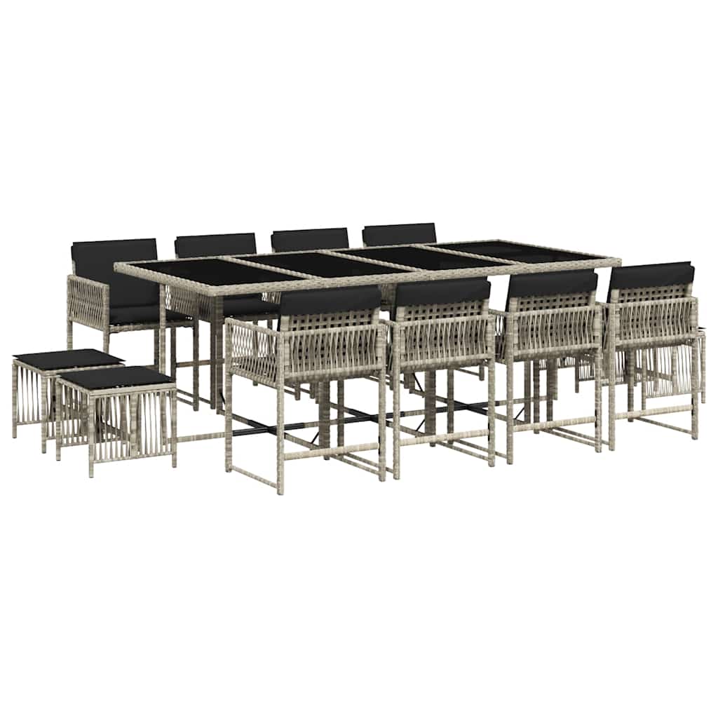 13 Piece Garden Dining Set with Cushions Light Grey Poly Rattan