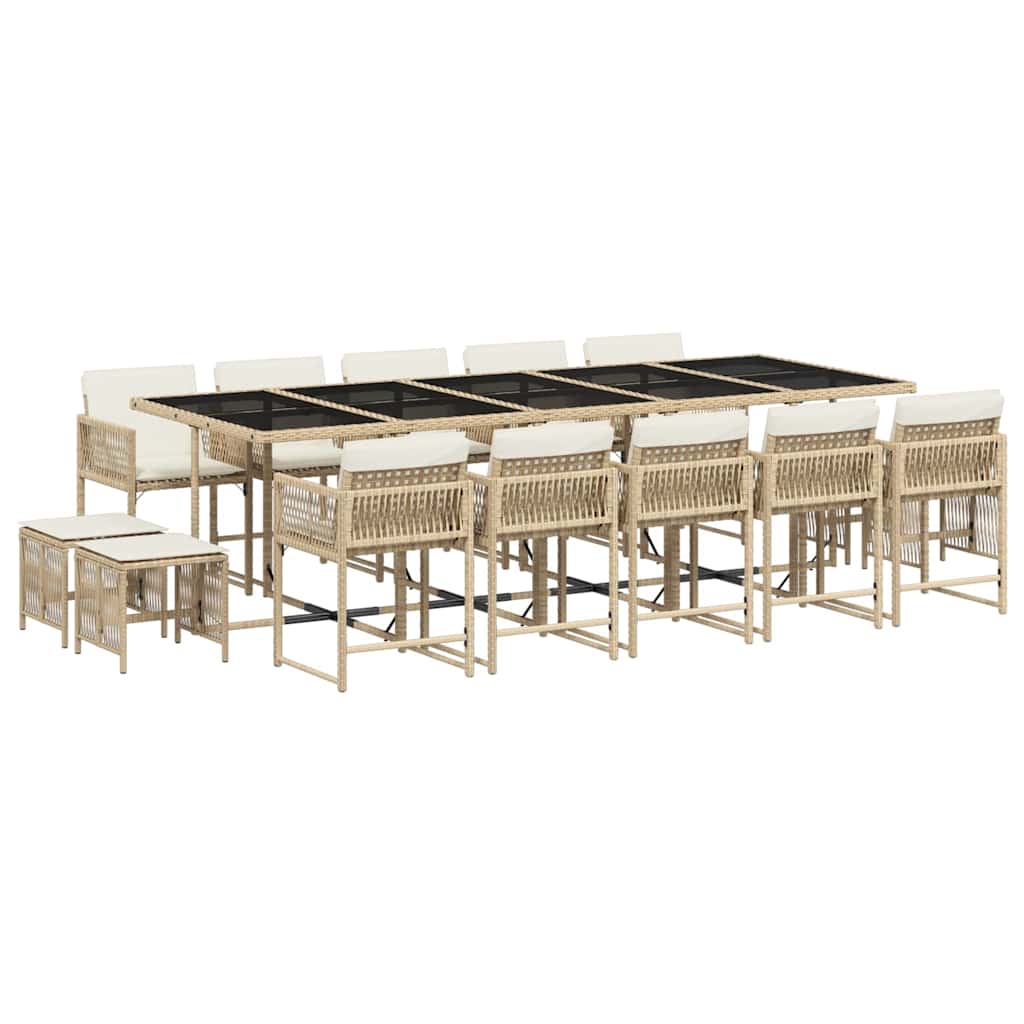15 Piece Garden Dining Set with Cushions Beige Poly Rattan