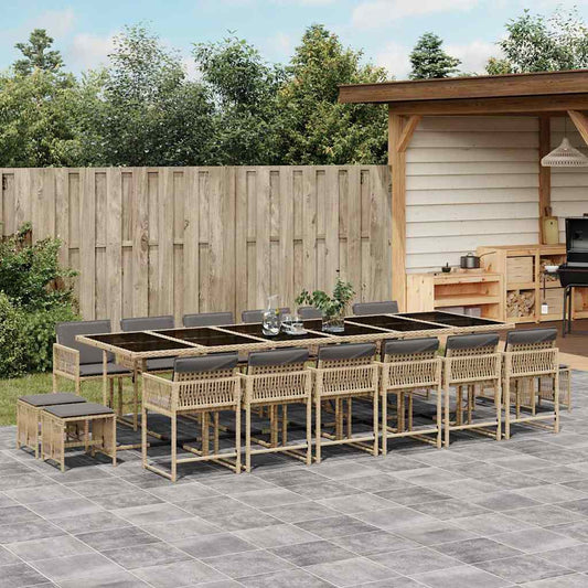 17 Piece Garden Dining Set with Cushions Mix Beige Poly Rattan