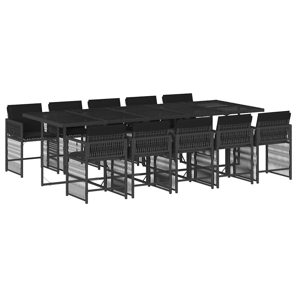 11 Piece Garden Dining Set with Cushions Black Poly Rattan