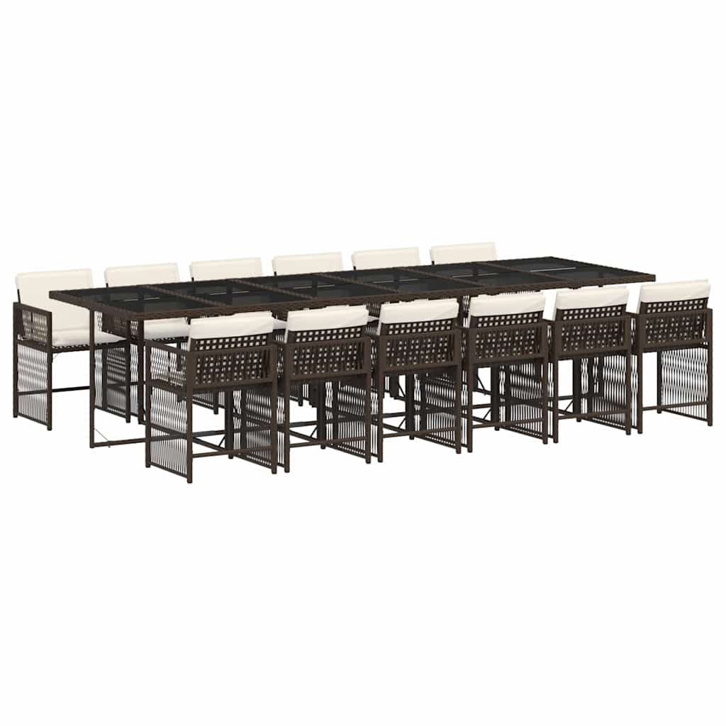 13 Piece Garden Dining Set with Cushions Brown Poly Rattan