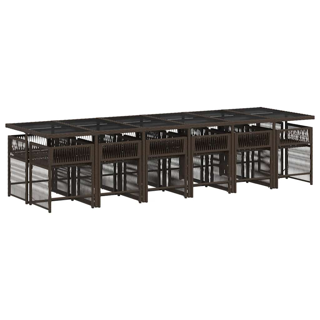 13 Piece Garden Dining Set with Cushions Brown Poly Rattan