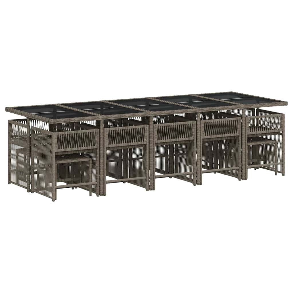 15 Piece Garden Dining Set with Cushions Grey Poly Rattan