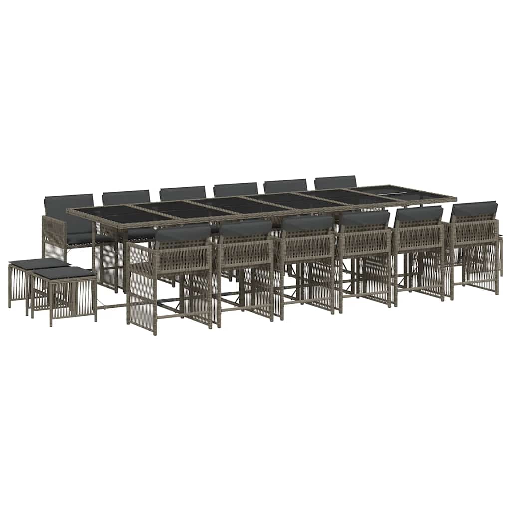 17 Piece Garden Dining Set with Cushions Grey Poly Rattan