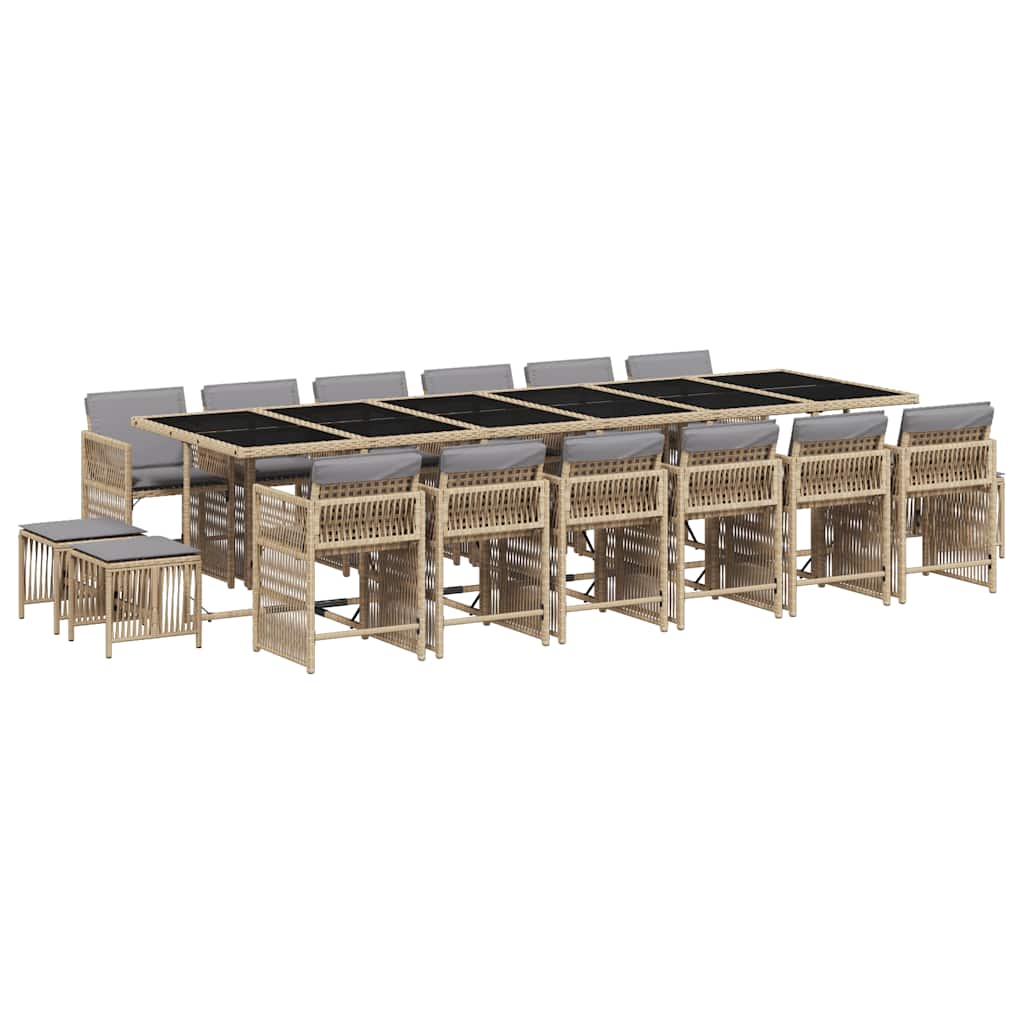 17 Piece Garden Dining Set with Cushions Mix Beige Poly Rattan