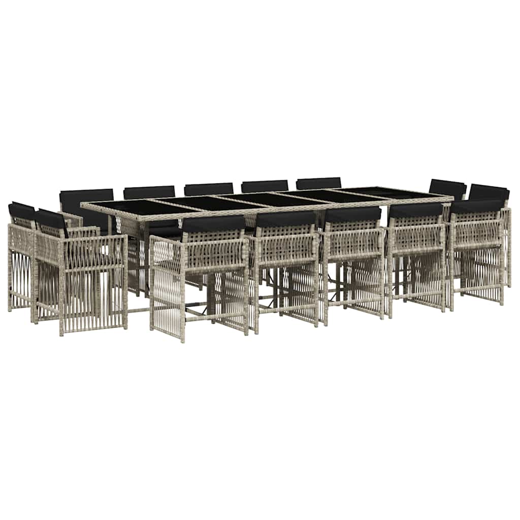 15 Piece Garden Dining Set with Cushions Light Grey Poly Rattan