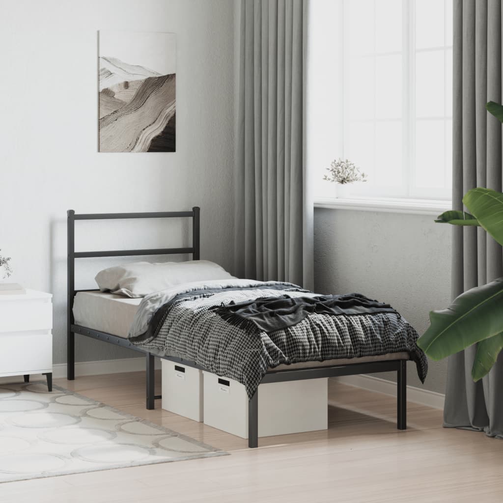 Metal Bed Frame without Mattress with Headboard Black 80x200cm