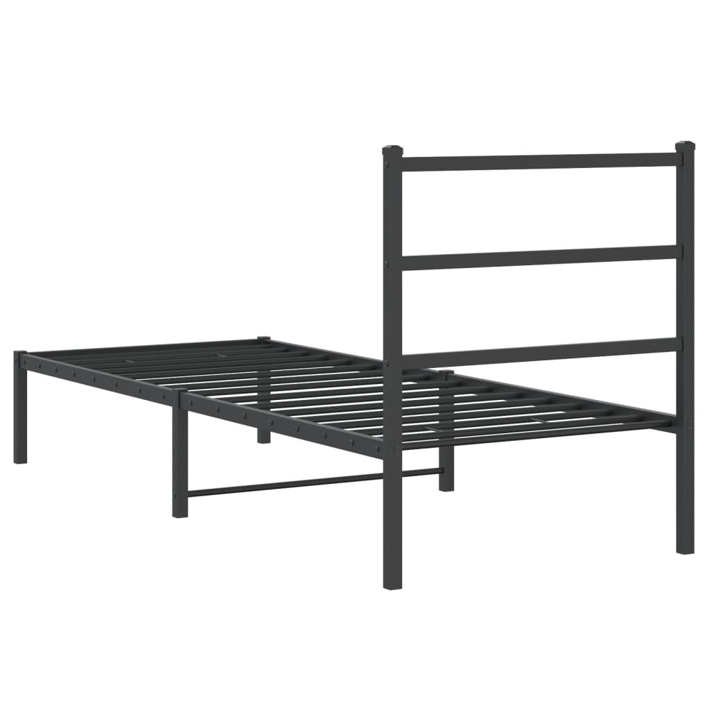Metal Bed Frame without Mattress with Headboard Black 80x200cm