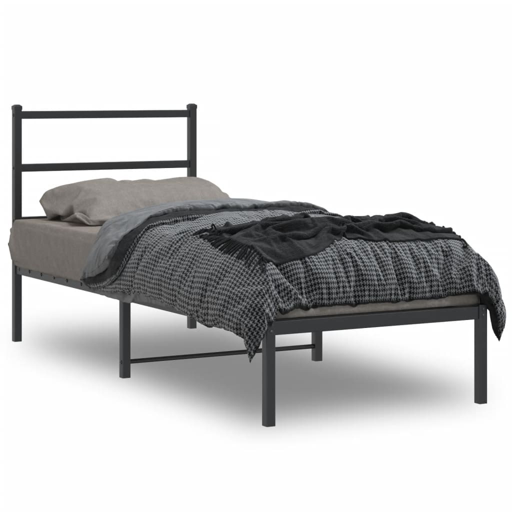 Metal Bed Frame without Mattress with Headboard Black 80x200cm
