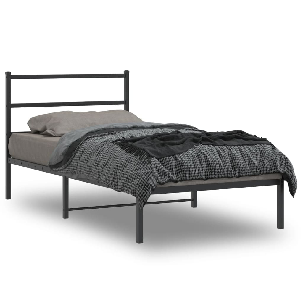 vidaXL Metal Bed Frame without Mattress with Headboard Black 100x190cm