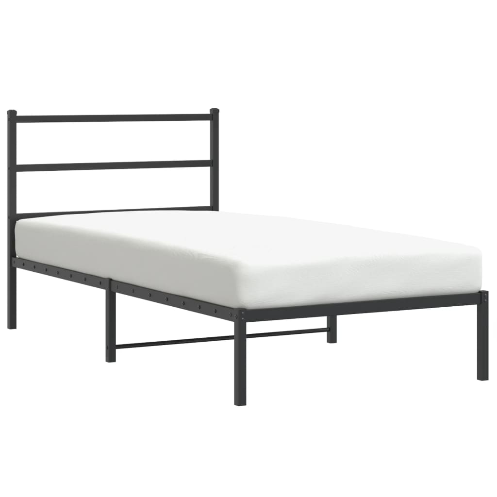 Metal Bed Frame without Mattress with Headboard Black 107x203cm