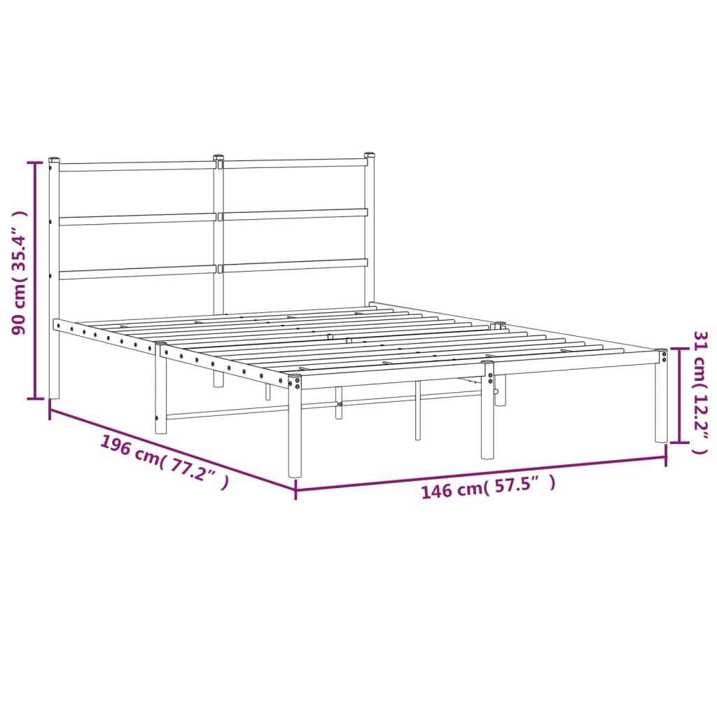 Metal Bed Frame without Mattress with Headboard Black 140x190cm