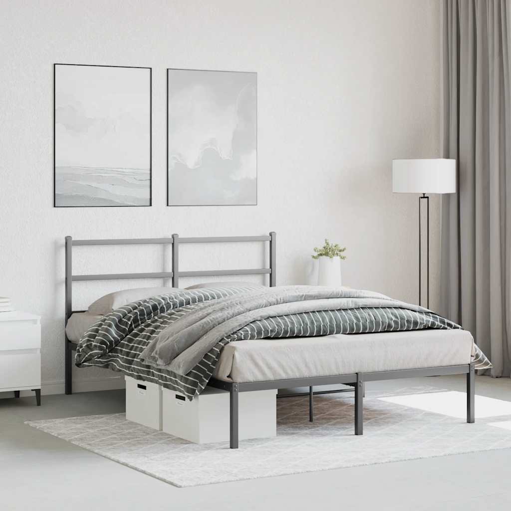 Metal Bed Frame without Mattress with Headboard Black 140x200cm