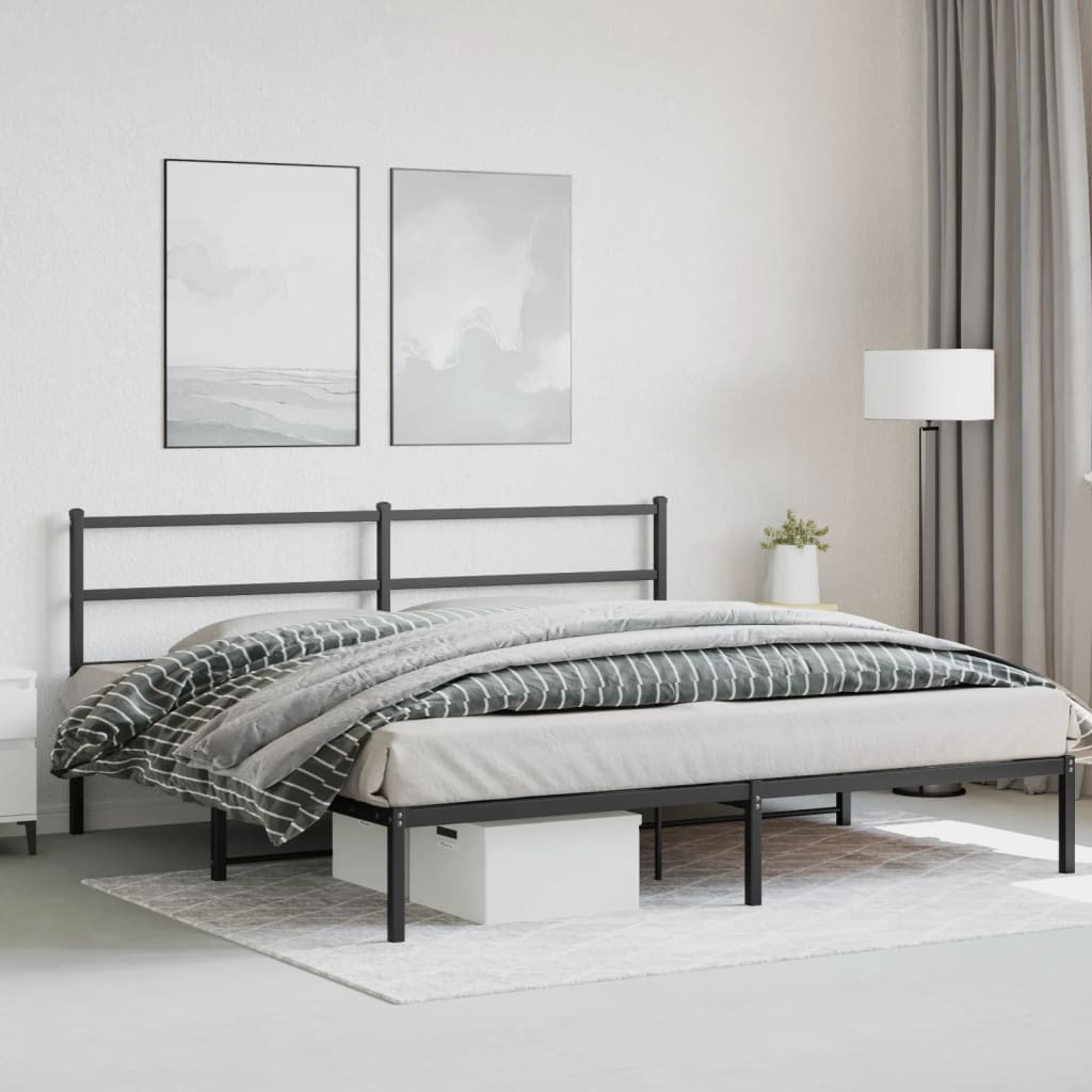 vidaXL Metal Bed Frame without Mattress with Headboard Black 200x200cm