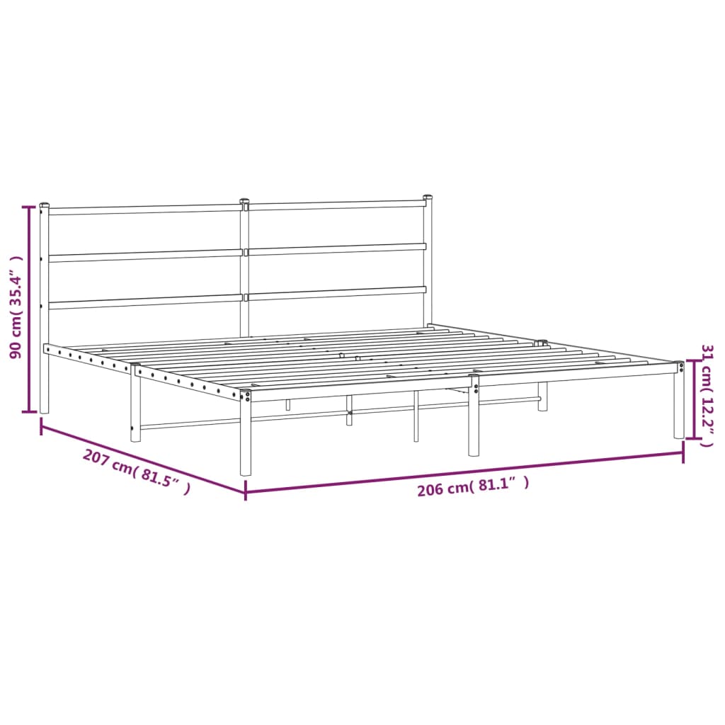 vidaXL Metal Bed Frame without Mattress with Headboard Black 200x200cm