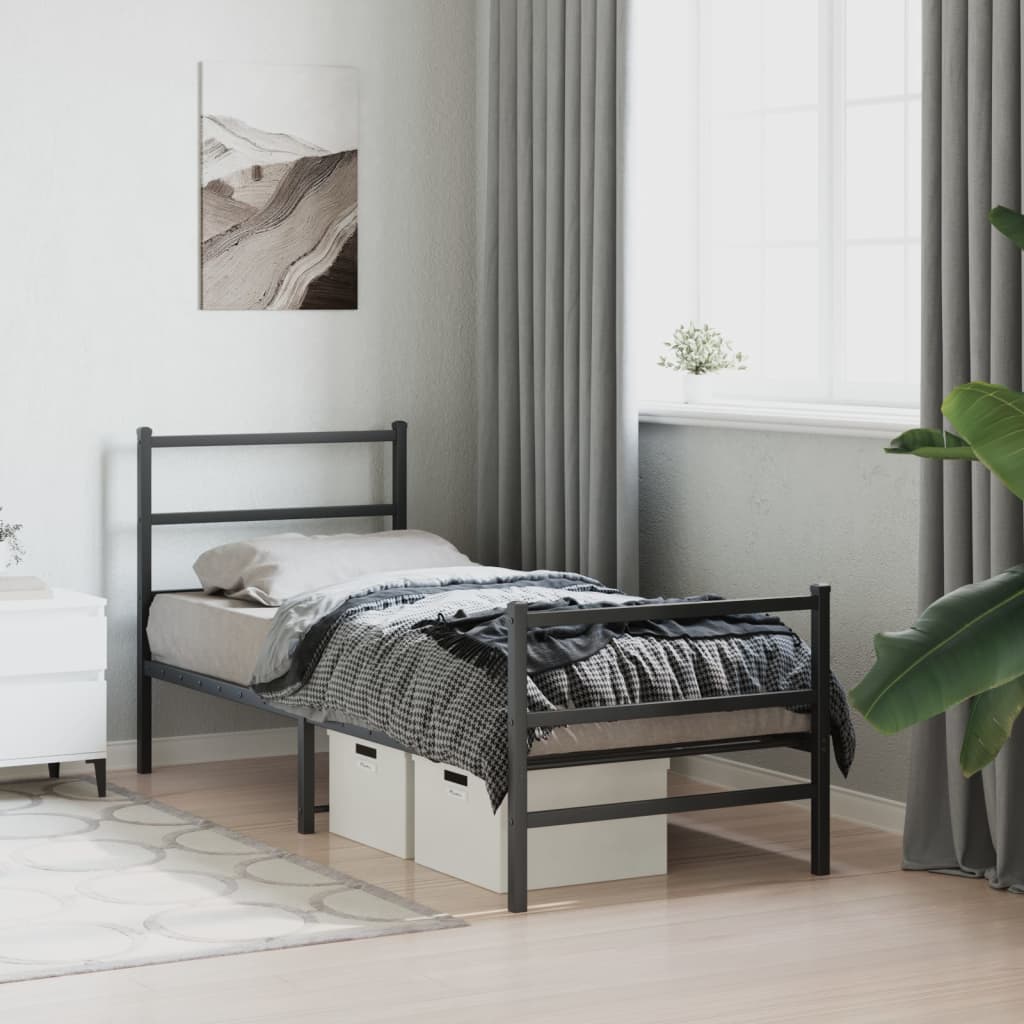 Metal Bed Frame without Mattress with Footboard Black 80x200cm