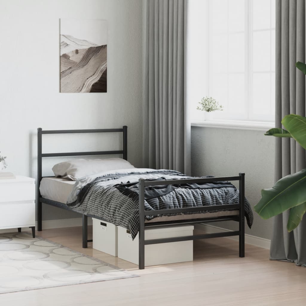 Metal Bed Frame without Mattress with Footboard Black 90x200cm