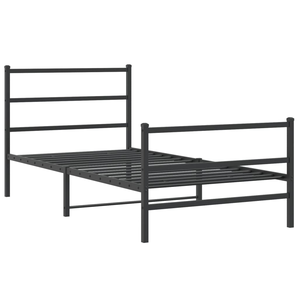 vidaXL Metal Bed Frame without Mattress with Footboard Black 100x190cm