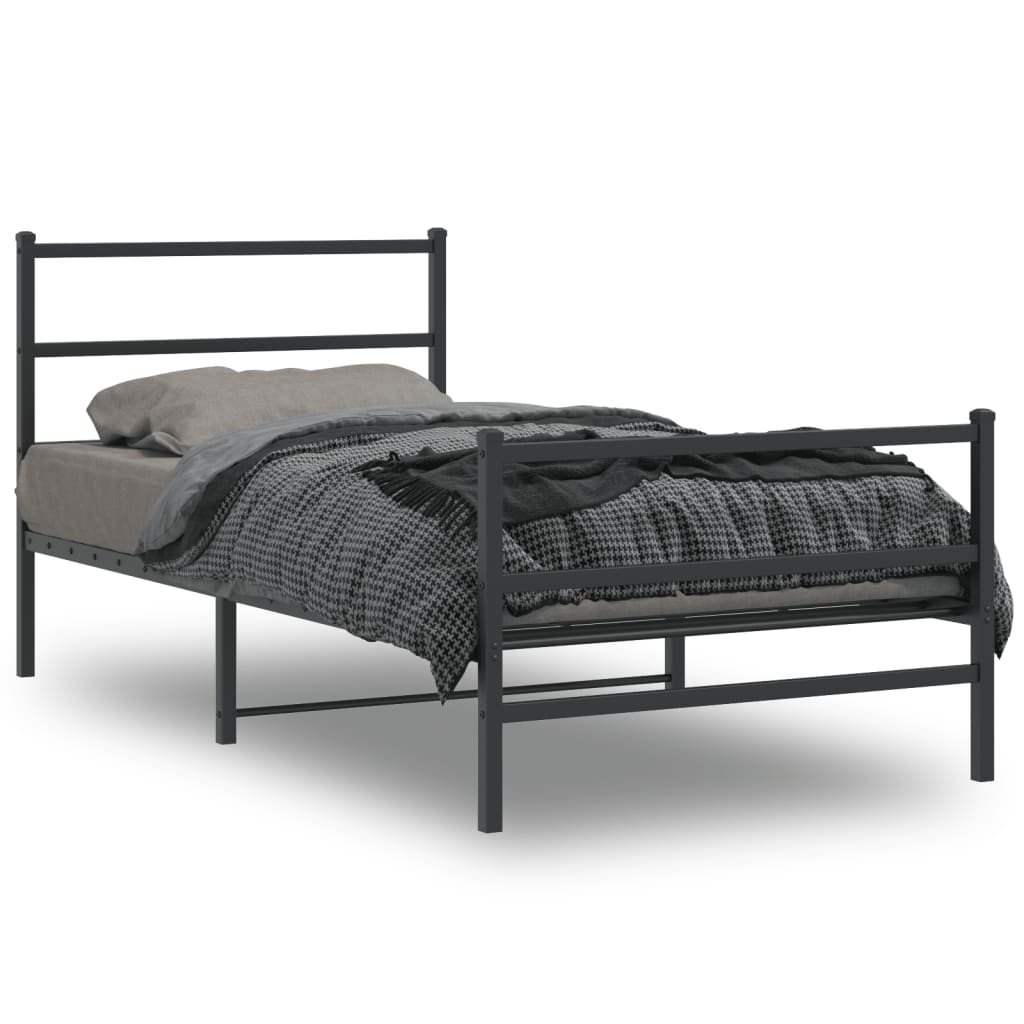 vidaXL Metal Bed Frame without Mattress with Footboard Black 100x190cm