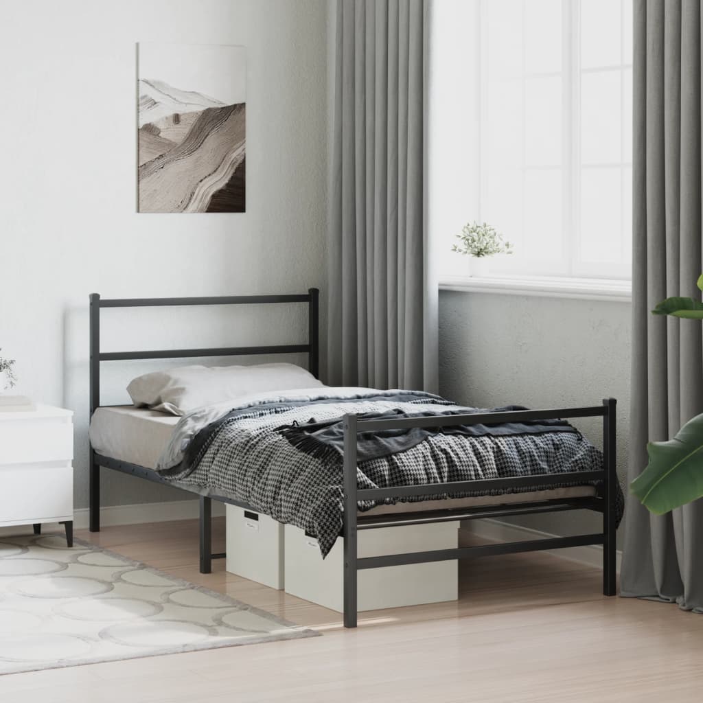 Metal Bed Frame without Mattress with Footboard Black 100x200cm