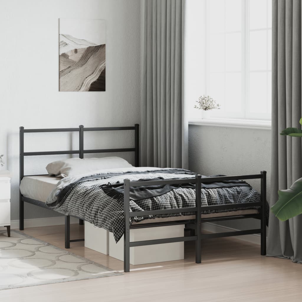 Metal Bed Frame without Mattress with Footboard Black 120x190cm