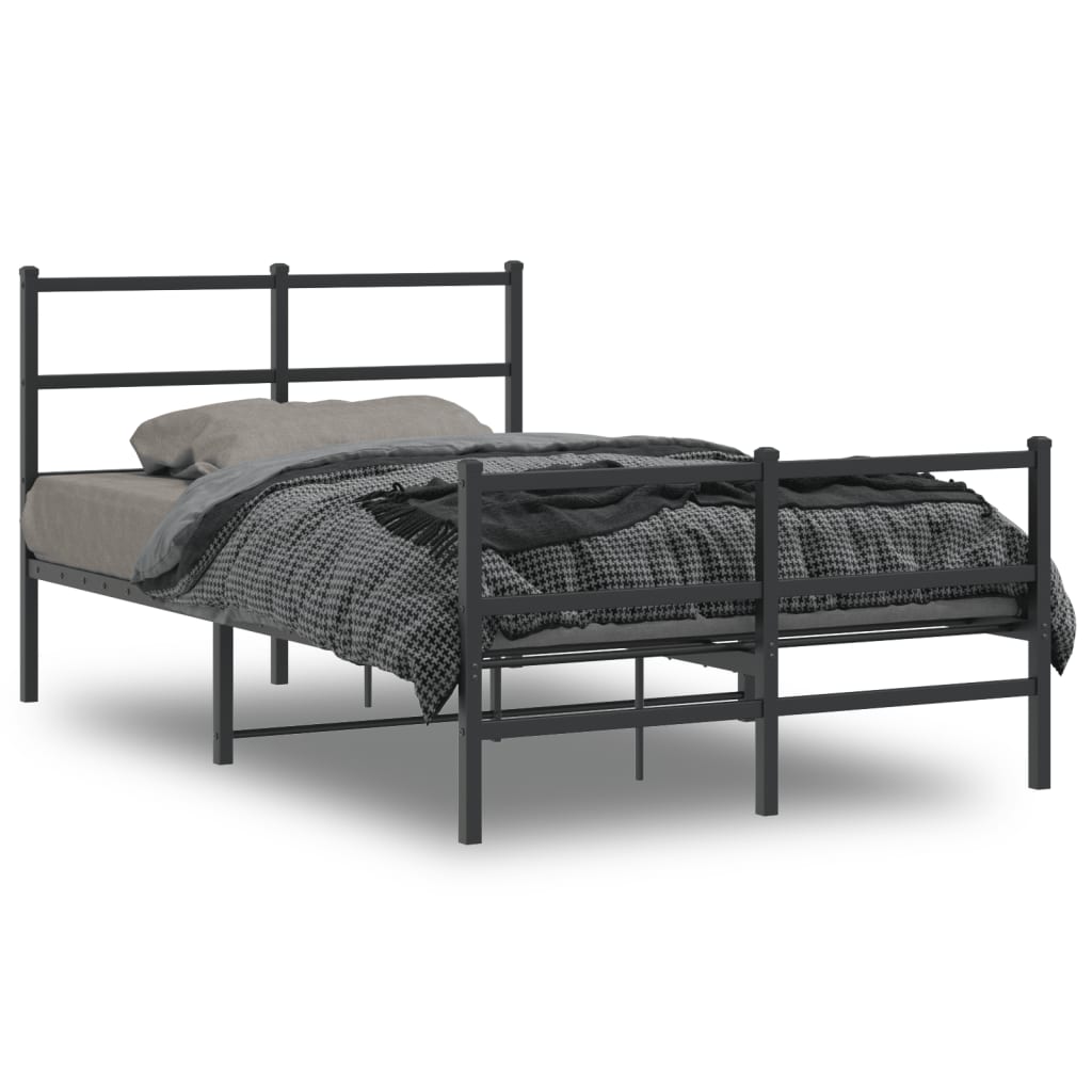 Metal Bed Frame without Mattress with Footboard Black 120x190cm