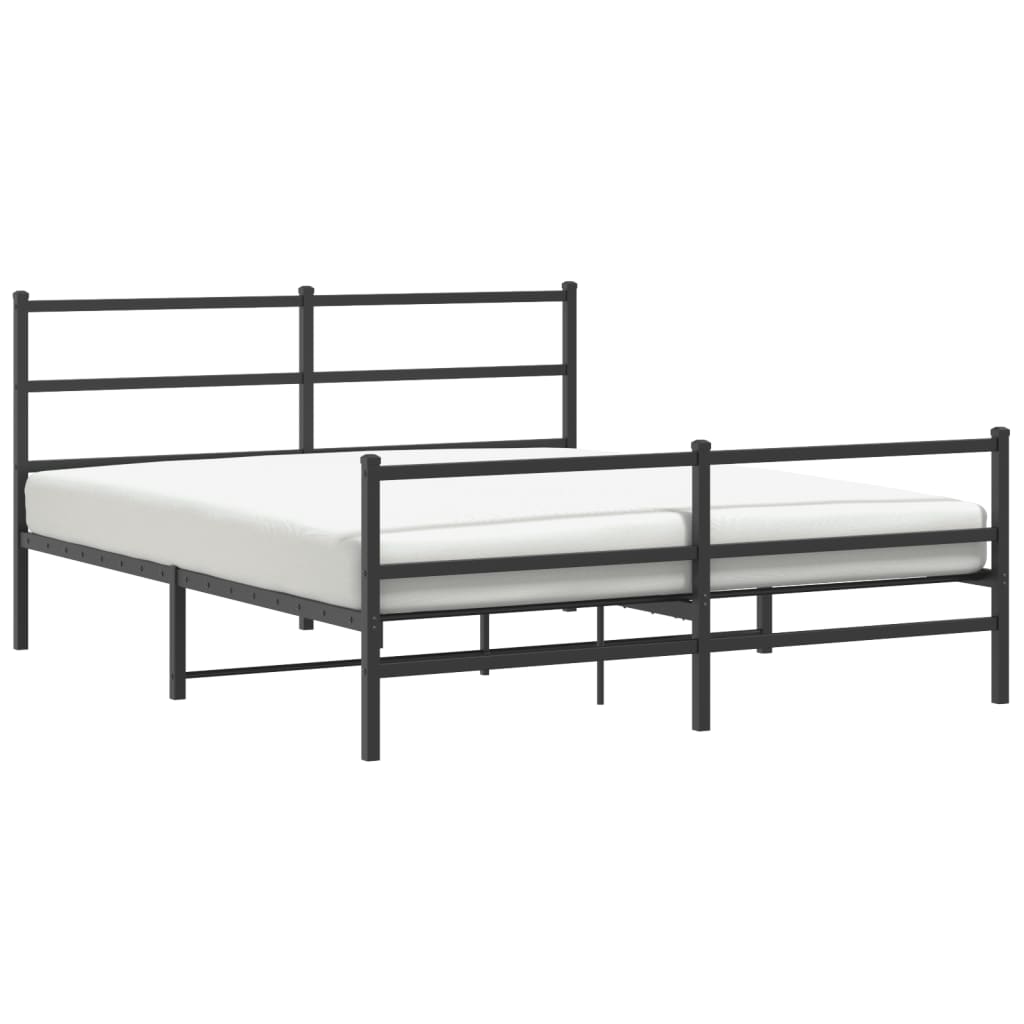 Metal Bed Frame without Mattress with Footboard Black 160x200cm