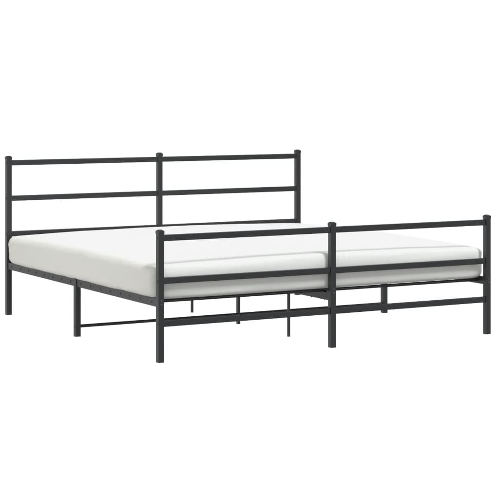 Metal Bed Frame without Mattress with Footboard Black 200x200cm