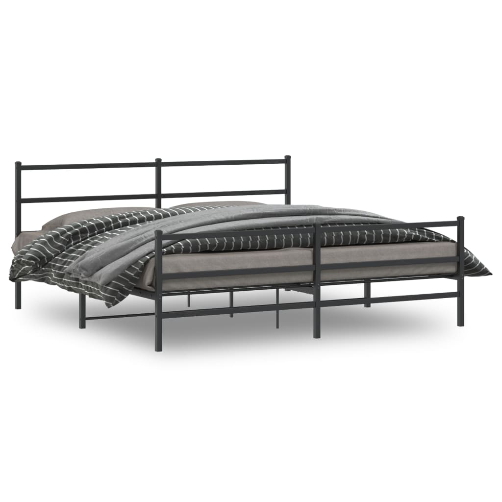 Metal Bed Frame without Mattress with Footboard Black 200x200cm