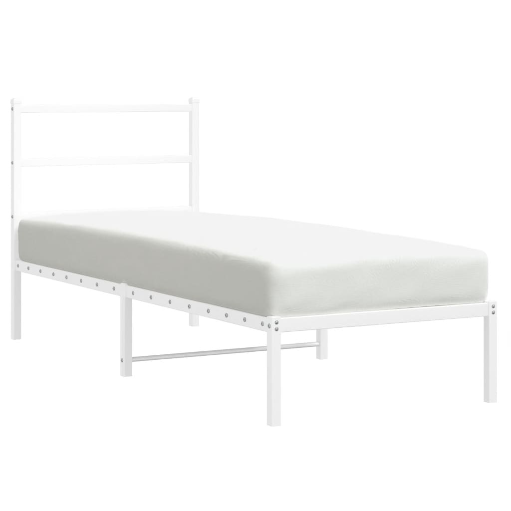 Metal Bed Frame without Mattress with Headboard White 75x190cm