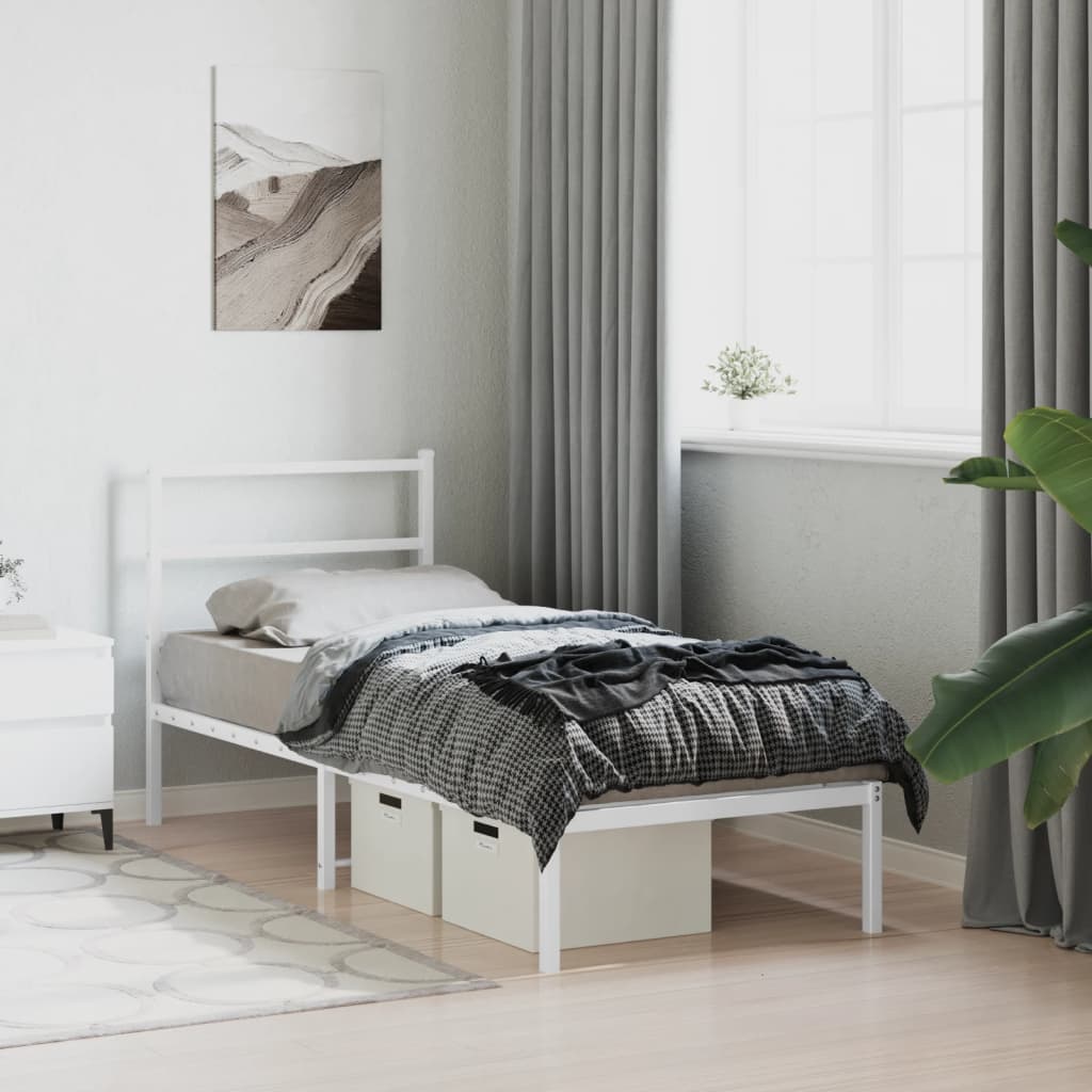 Metal Bed Frame without Mattress with Headboard White 75x190cm