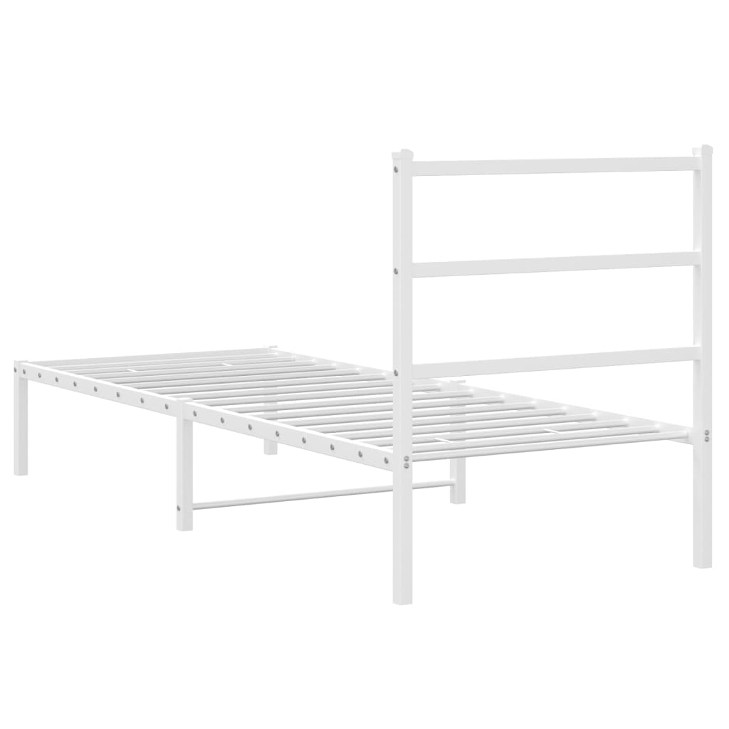 Metal Bed Frame without Mattress with Headboard White 75x190cm