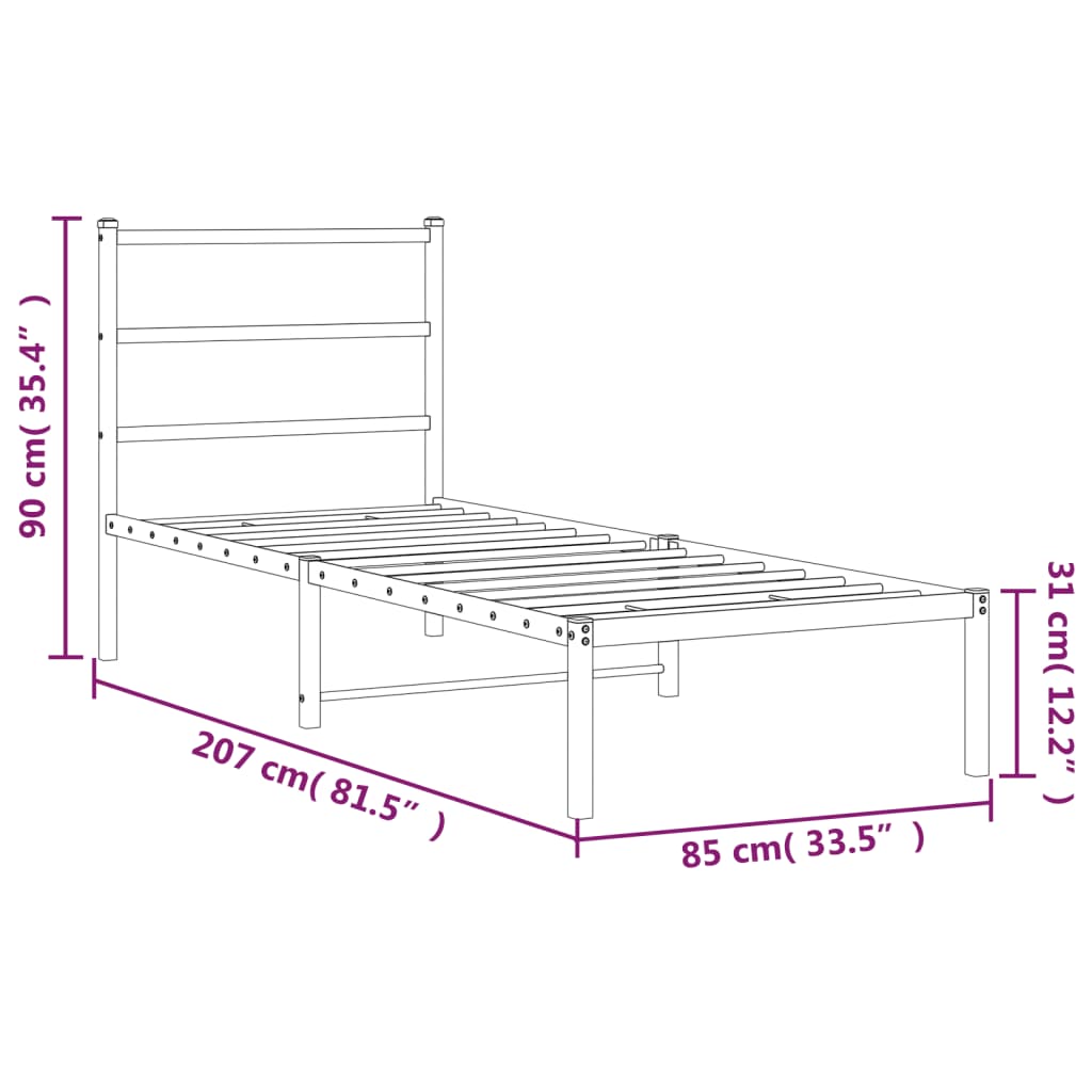 Metal Bed Frame without Mattress with Headboard White 80x200cm