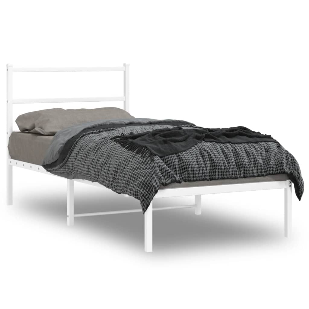 Metal Bed Frame without Mattress with Headboard White 90x190cm