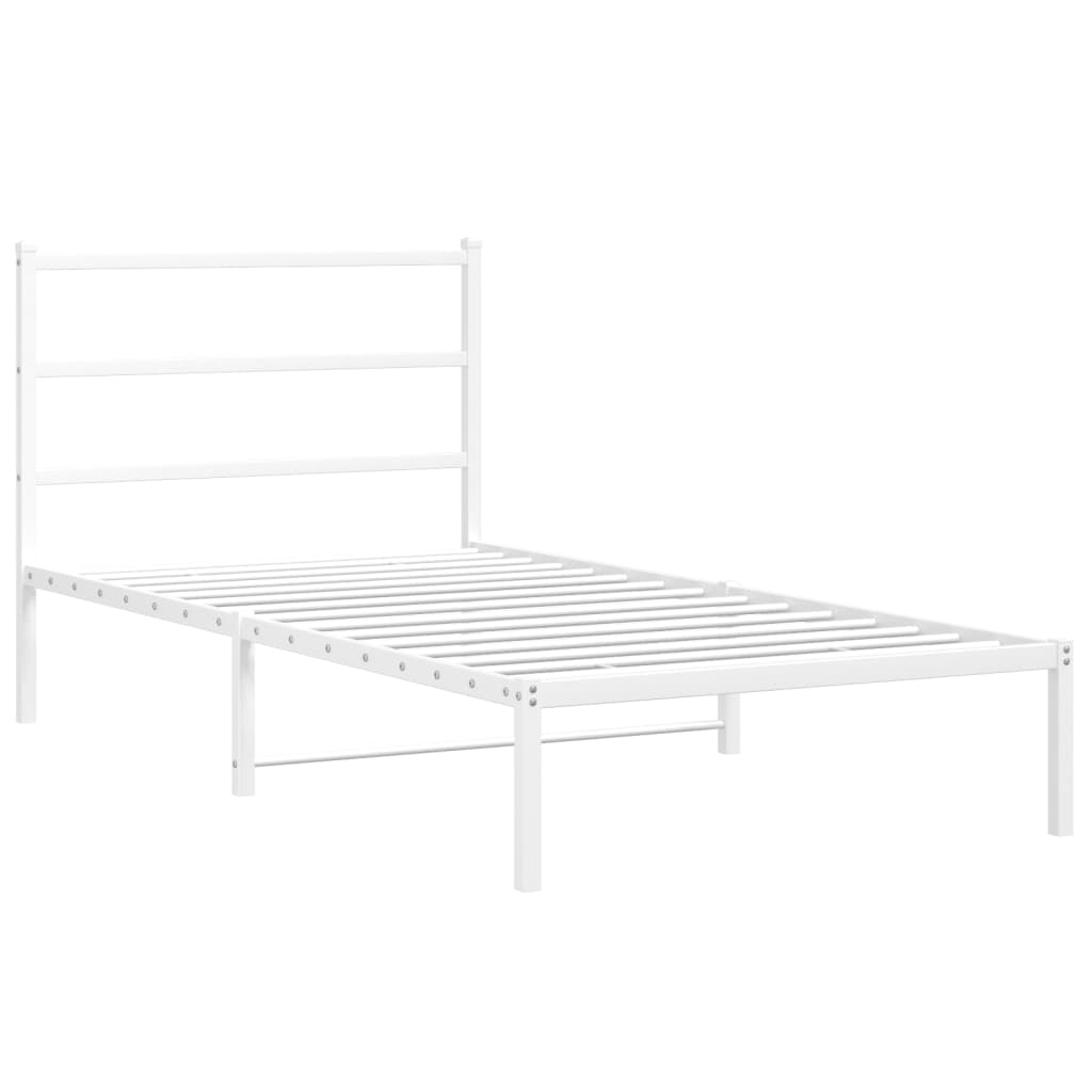 Metal Bed Frame without Mattress with Headboard White 100x190cm