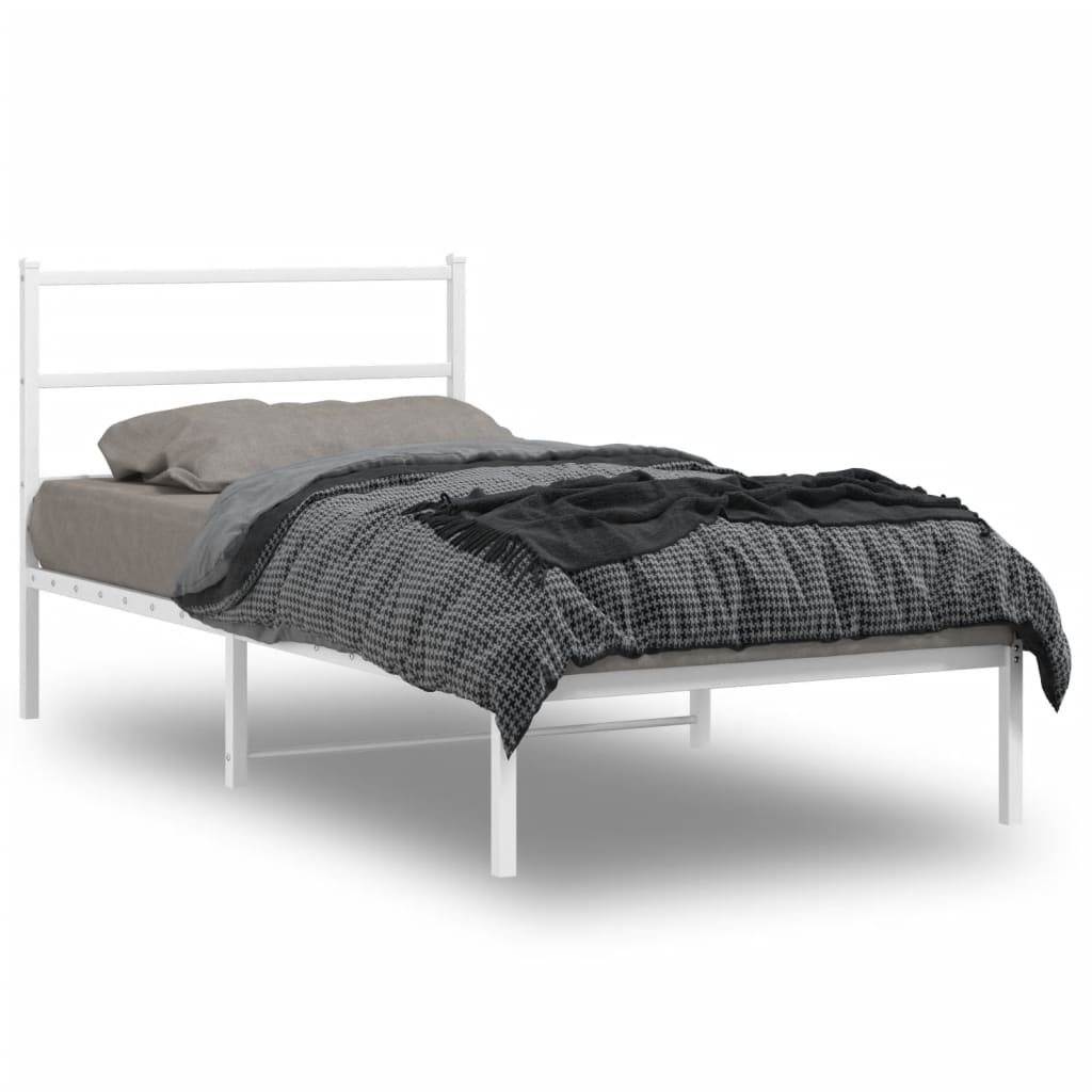 Metal Bed Frame without Mattress with Headboard White 100x190cm