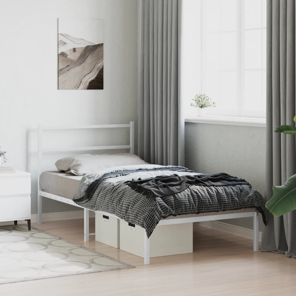 Metal Bed Frame without Mattress with Headboard White 100x200cm