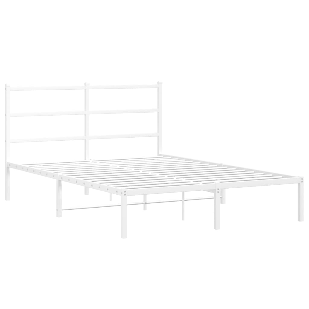 vidaXL Metal Bed Frame without Mattress with Headboard White 135x190cm