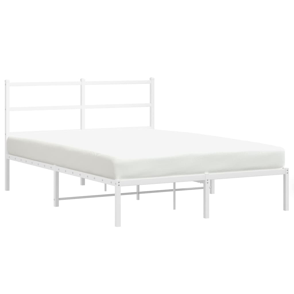 vidaXL Metal Bed Frame without Mattress with Headboard White 135x190cm