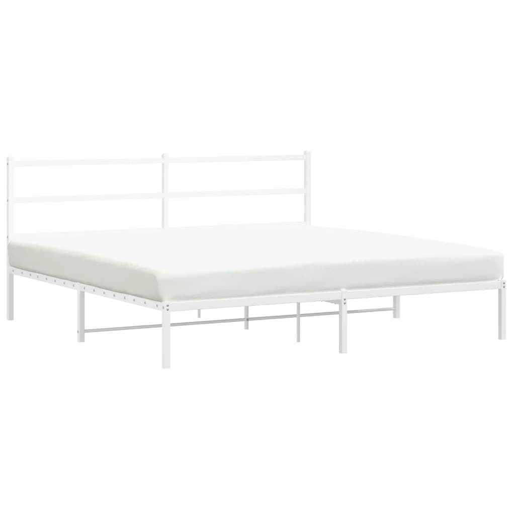 Metal Bed Frame without Mattress with Headboard White 180x200cm