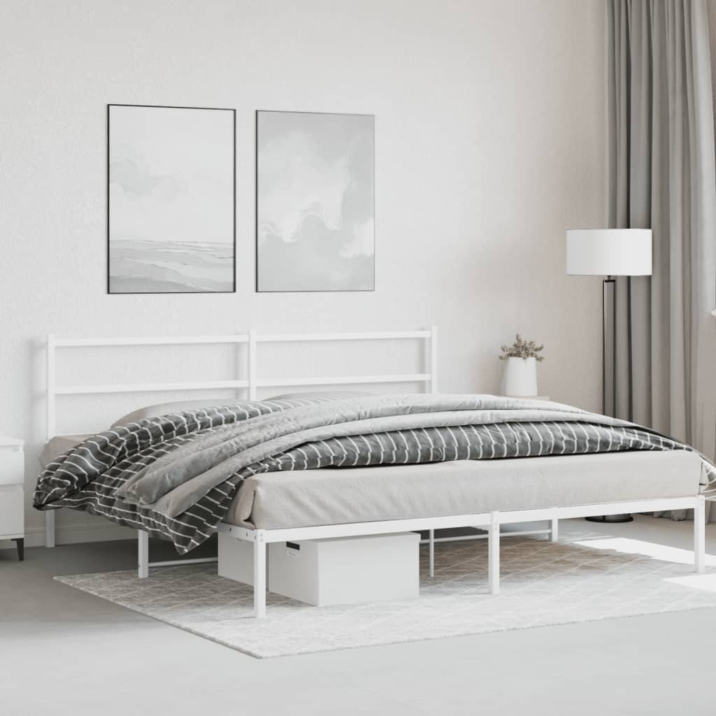 Metal Bed Frame without Mattress with Headboard White 180x200cm